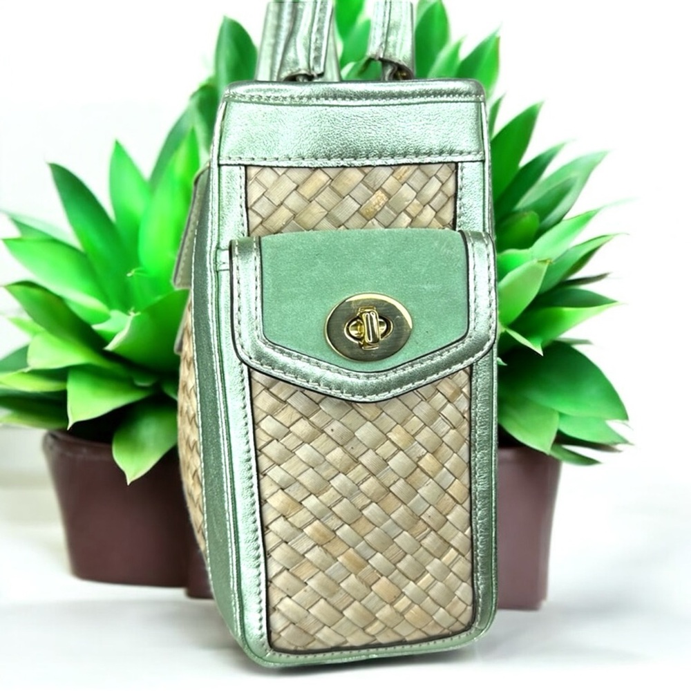 Coach Green and Tan Tote with Woven Design - Picture 6 of 16